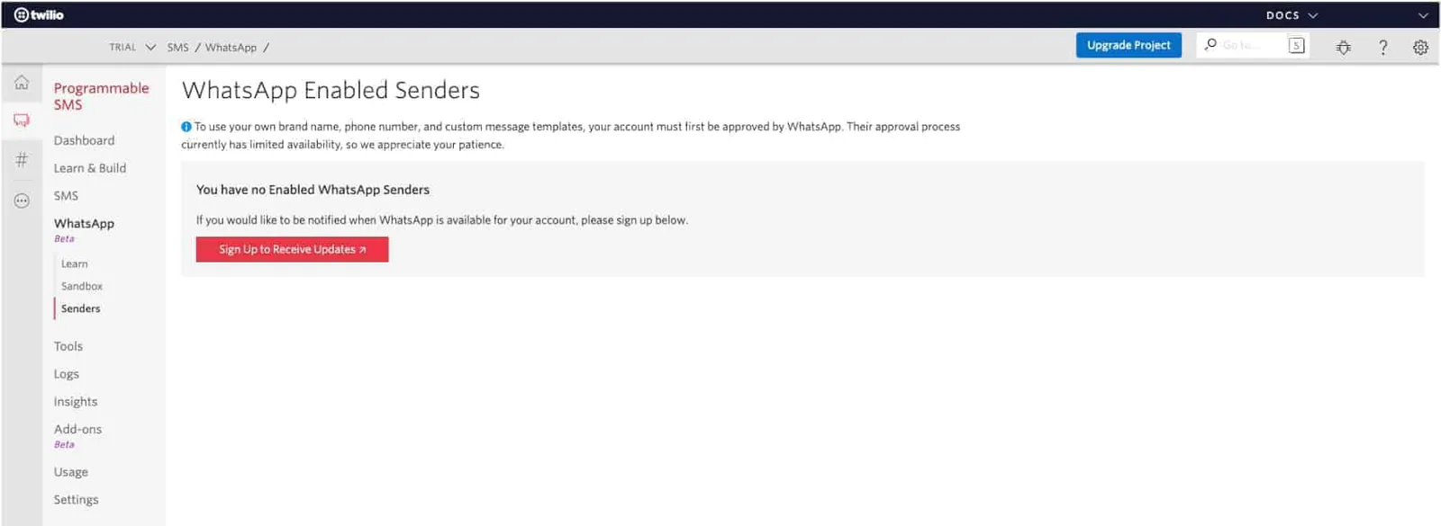 Tablero de mandos de Twilio