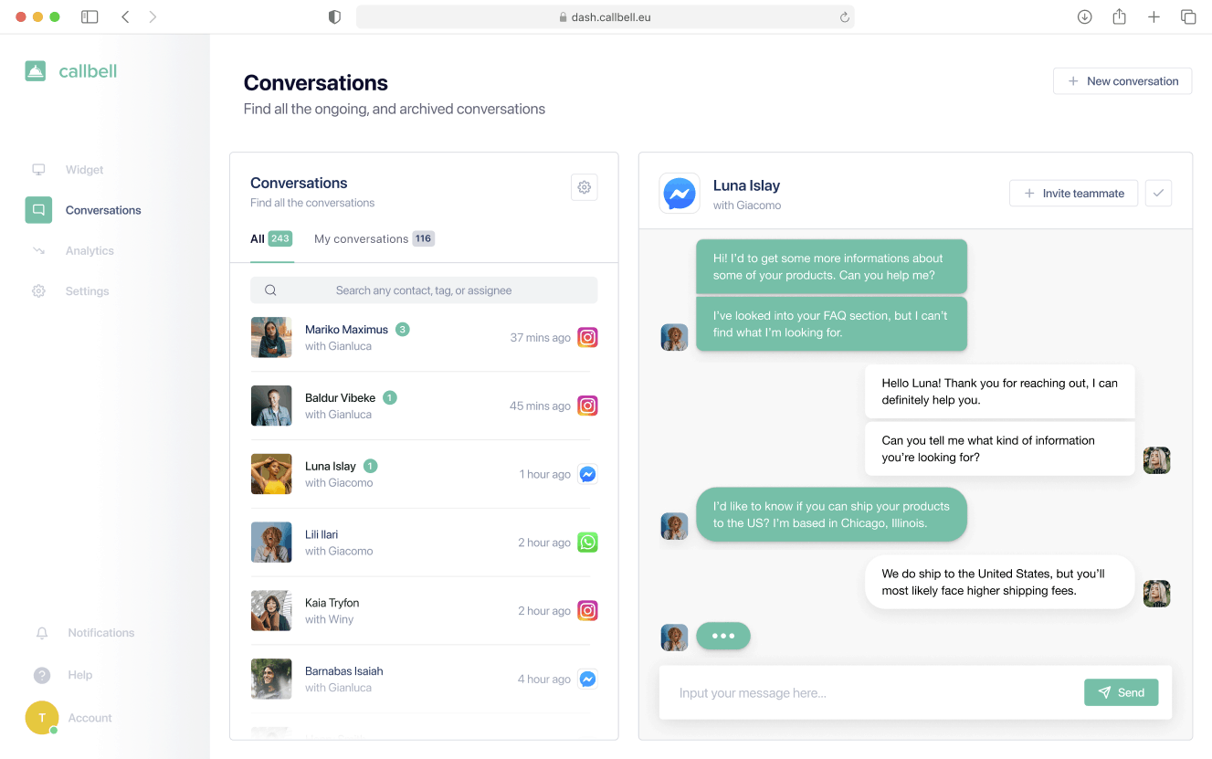 Modulo Gestione delle chat | WhatsApp Business, Facebook Messenger e Telegram in un semplice inbox condiviso